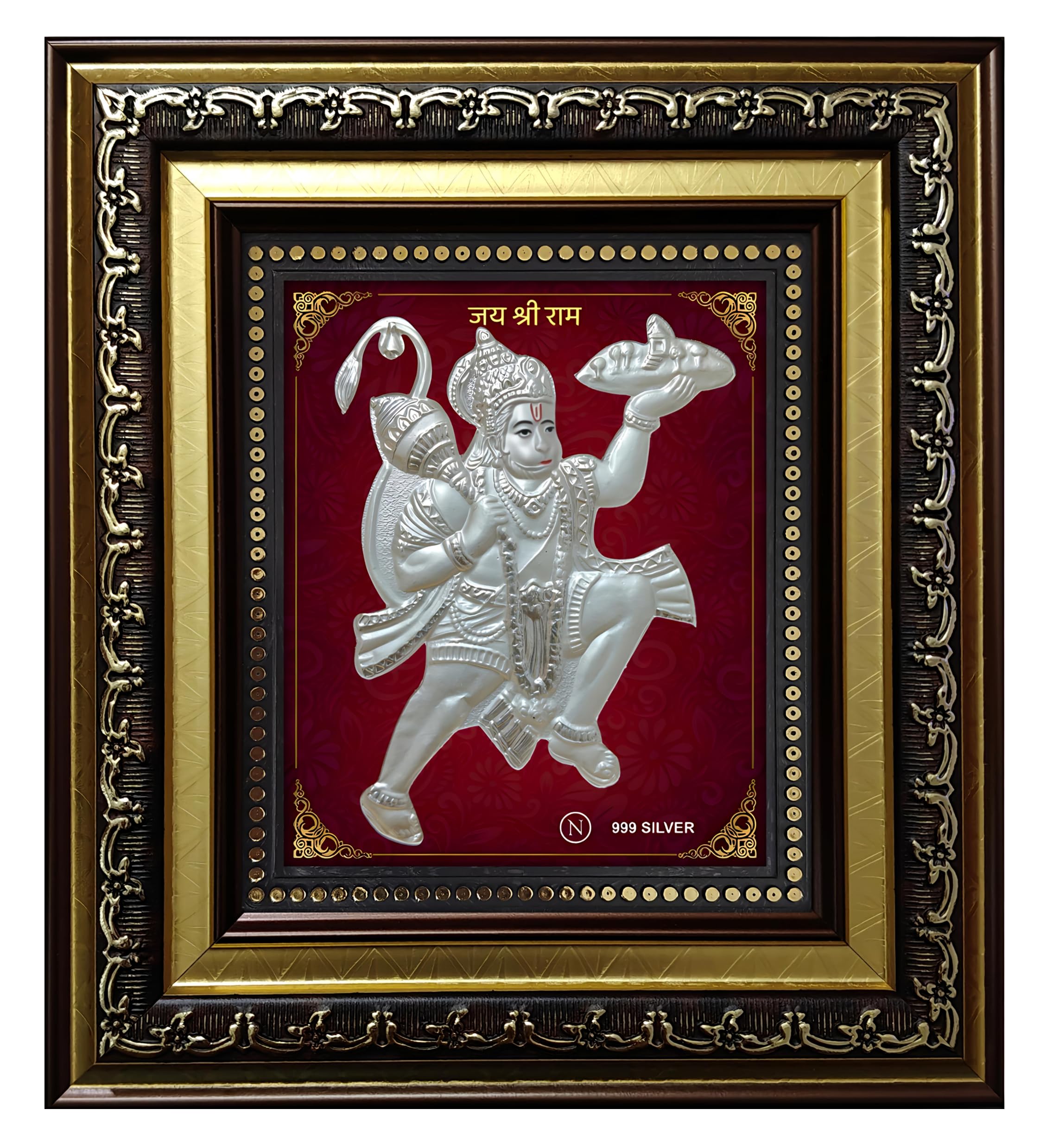 999 Pure Silver Hanumanji Photo Frame with Purity Certificate | 22 x 20 CM | Premium Wooden Frame for Home & Office Temple | Spiritual Gift & Puja Decor-image-22