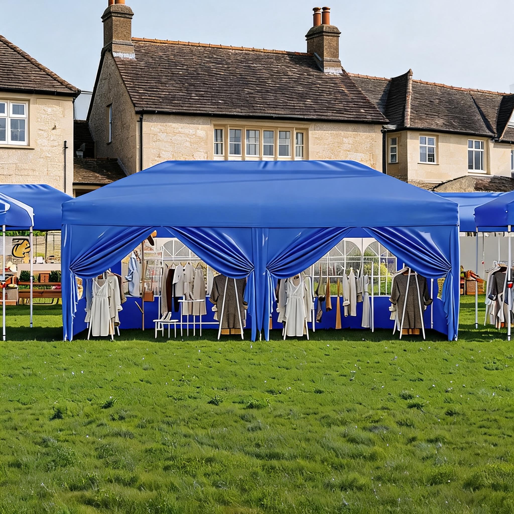 3x6 m Pop Up Gazebo with 6 Sidewalls, Instant Setup Waterproof Outdoor Canopy, UPF 50+, Portable Carry Bag, 3 Adjustable Heights, 4 Weight Bags, 8 Stakes & 6 Guy Ropes for Garden & Camping, Blue
