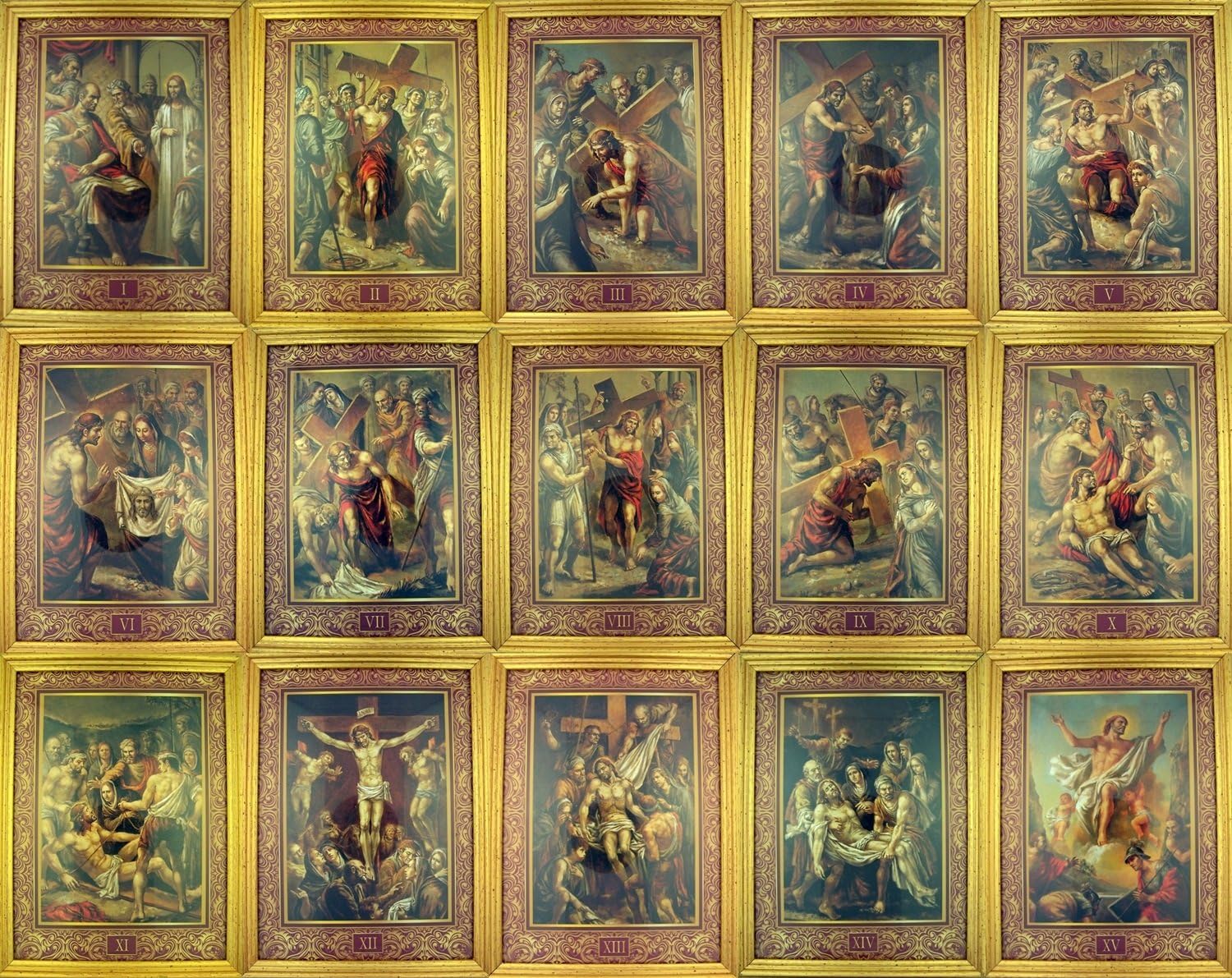 The Stations of the Cross Way of Sorrows Framed Picture Set, 8 1/2 Inch