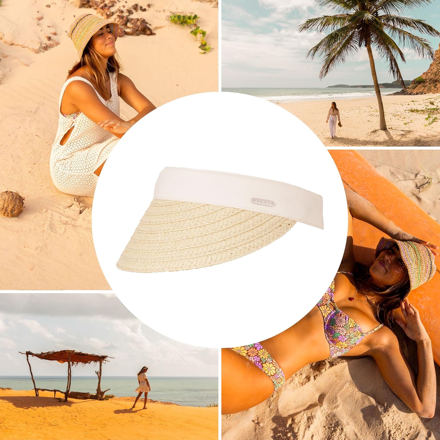 Roxy Women’s Sunny Morning Straw Visor - Lightweight Beach Hat - Stylish Curved Bill - Breathable Sun Protection Signature Branding, Egret, One Size - Image 3