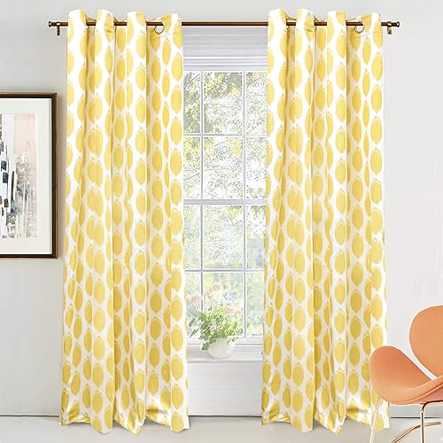 DriftAway Allen Ikat - Juego de 2 paneles de cortinas de ventana con aislamiento térmico y ojales sin forro, de 52 x 84 pulgadas, color amarillo