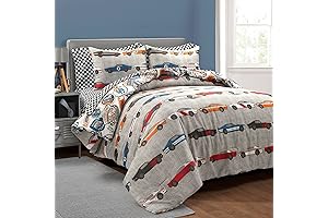 Lush Decor Twin-Sized 7-Piece Race Car Bedding in Blue and Orange