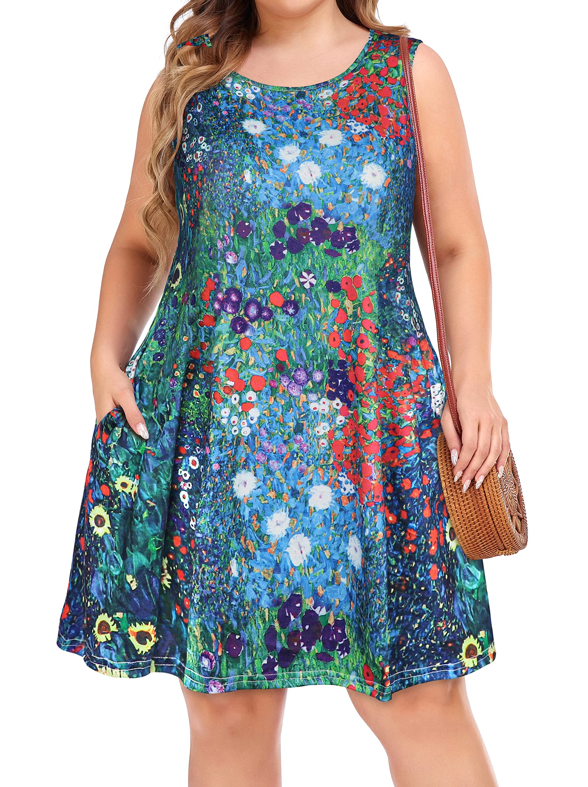 elescat Plus Size Summer Dresses for Women Sleeveless Pockets Beach Tshirt Tank Sundress