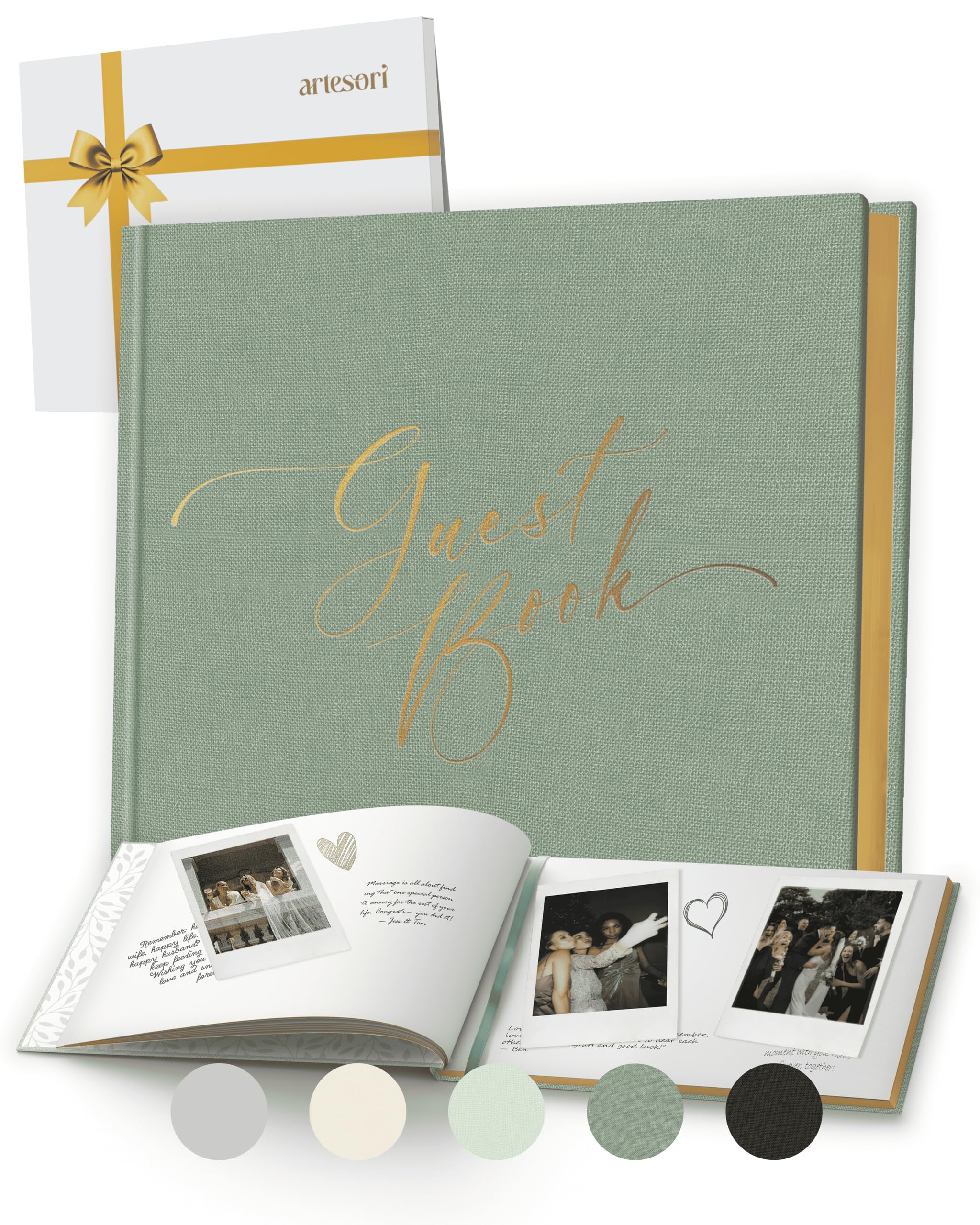 ARTESORI Gästebuch zur Hochzeit für den Empfang - Goldfoliertes Gästebuch zum Einloggen, elegantes Babyparty-Gästebuch für Party & Geburtstag - Foto- & Polaroid-Gästebuch für Hochzeit & Brautparty