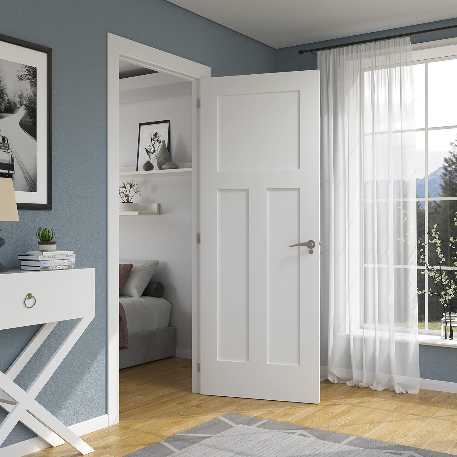 Homestead Shaker Wood Three Panel Primed Slab Door - 30" Wide