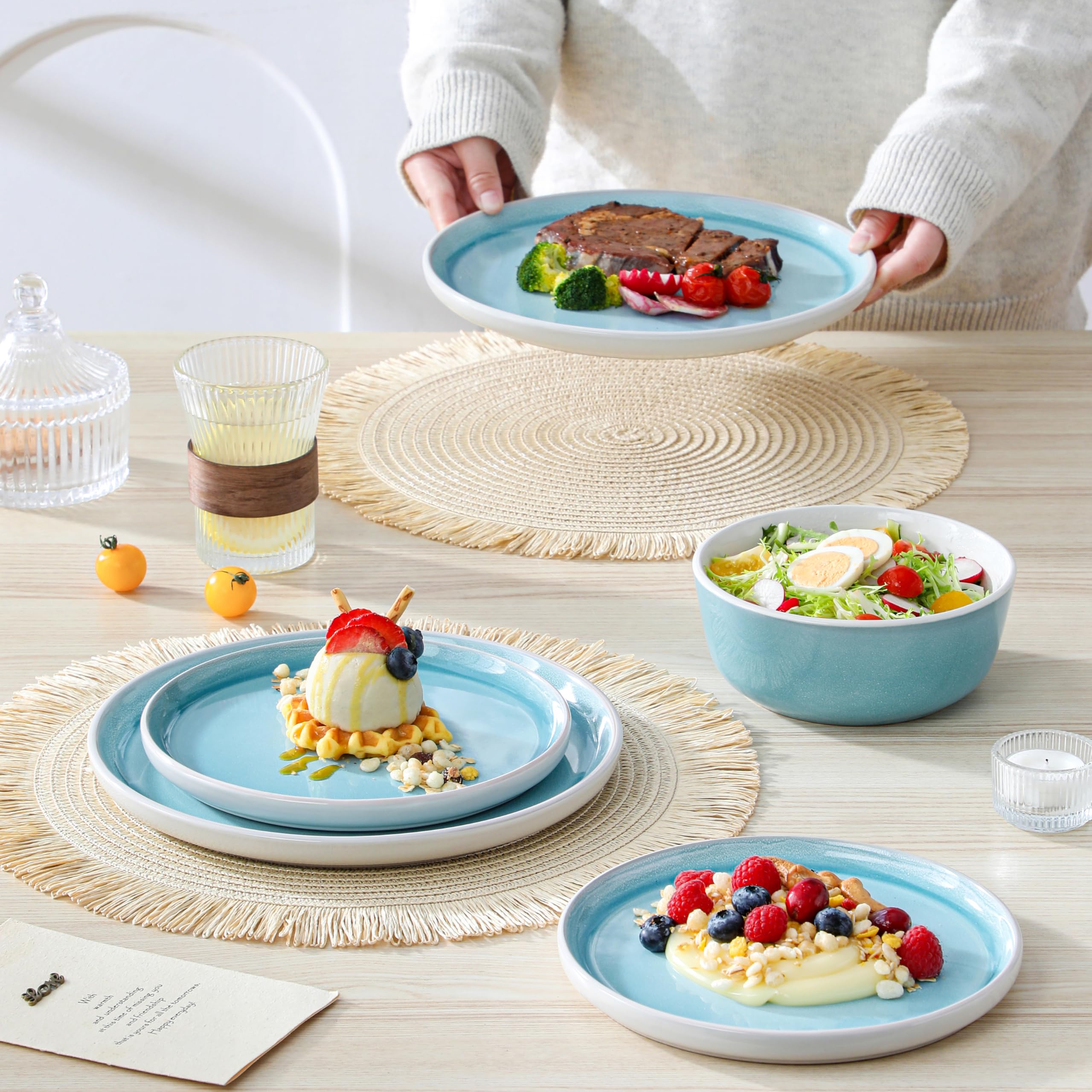 vancasso Elba - Set di piatti da 18 pezzi, per 6 persone, piatti e ciotole in gres porcellanato resistente, per pasti quotidiani, con piatti piani, piatti da dessert e ciotole per cereali, adatto al