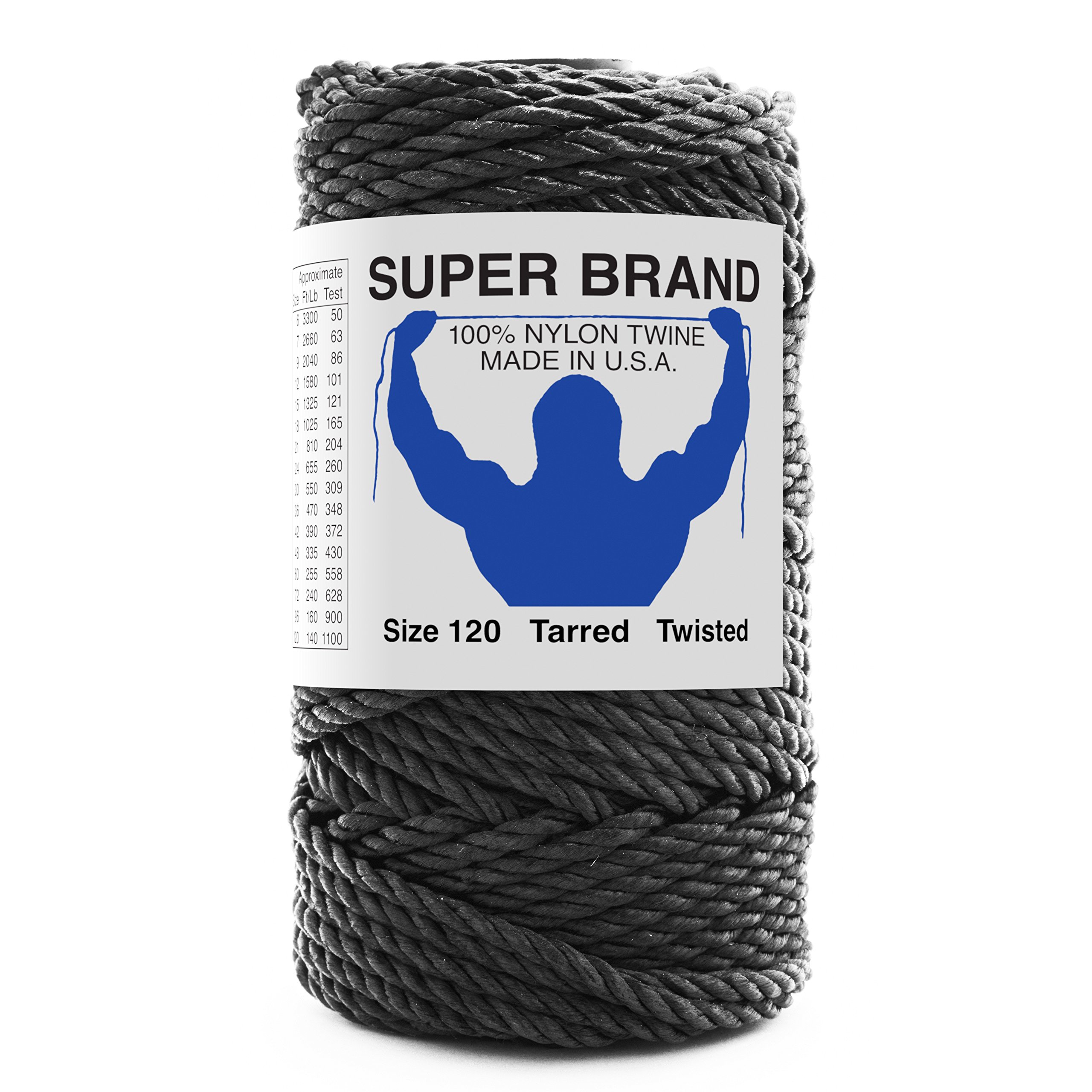 Alligator Twine. Twisted, Tarred Nylon. Sizes 96 to 120, 1 to 6 lb