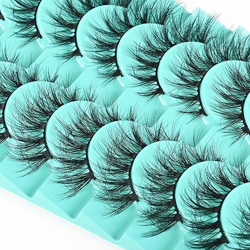 Miniatura 4 de Pestañas de visón Wispy Natural Pestañas postizas de ojo de gato, 10 pares de tiras de pestañas esponjosas de aspecto natural, pestañas cortas con