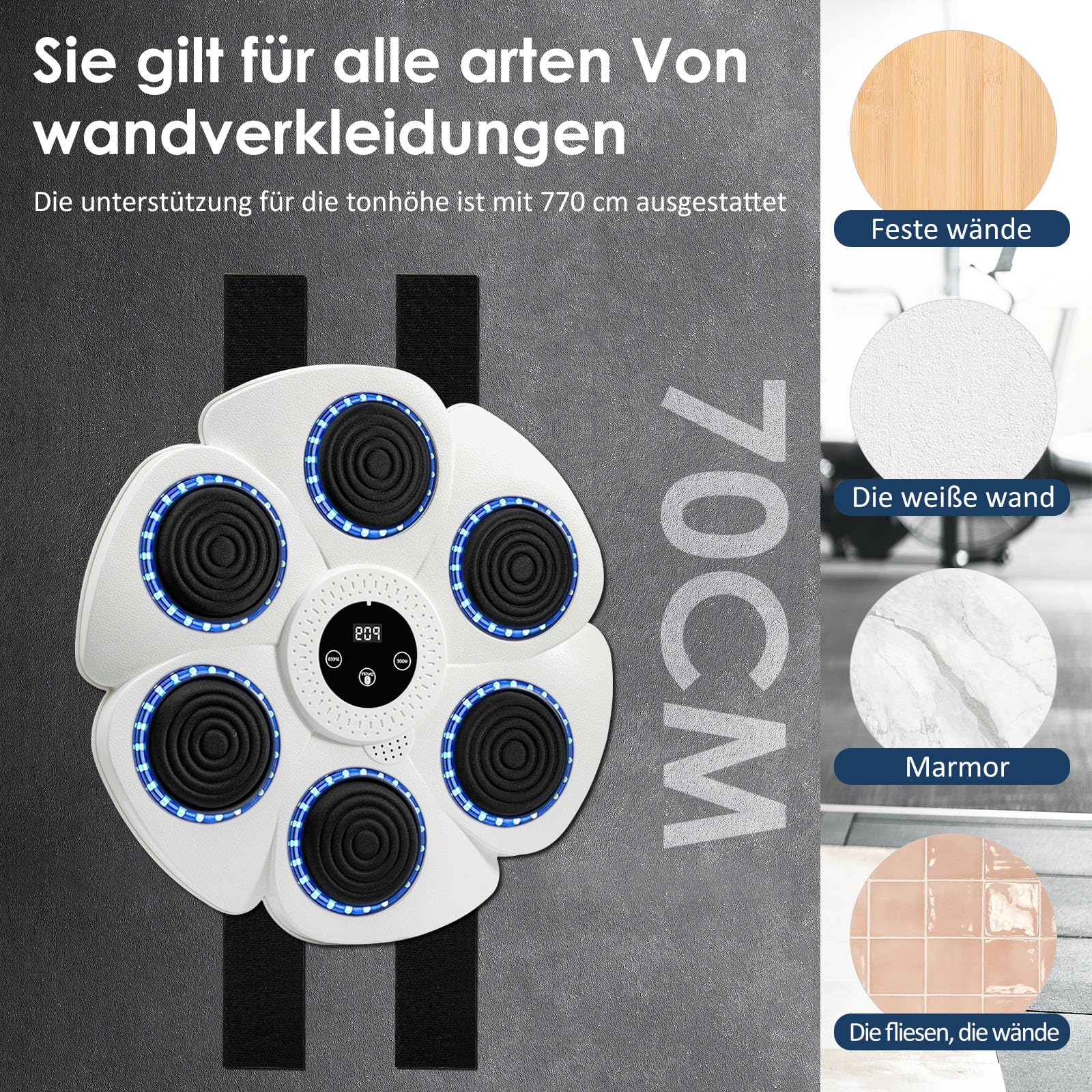Trintion Music Boxing Machine - Wandmontage, Bluetooth, 9 Geschwindigkeitsmodi, inkl. Boxhandschuhe - Fitnessgerät für Kinder und Erwachsene