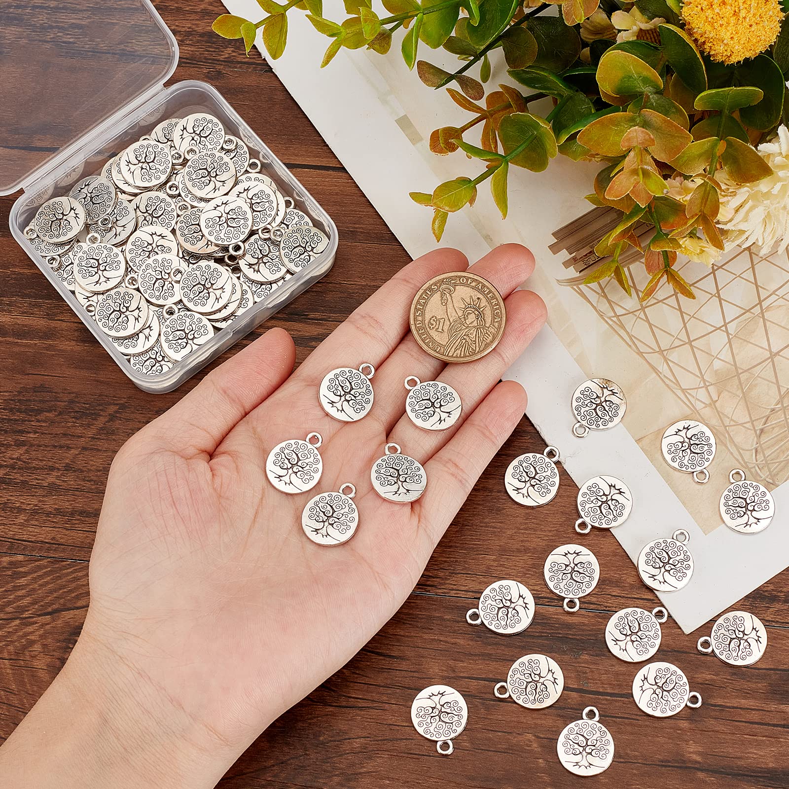 60 Charmes Arbre De Vie SUNNYCLUE - Alliage Argenté - Pour Création Bijoux DIY