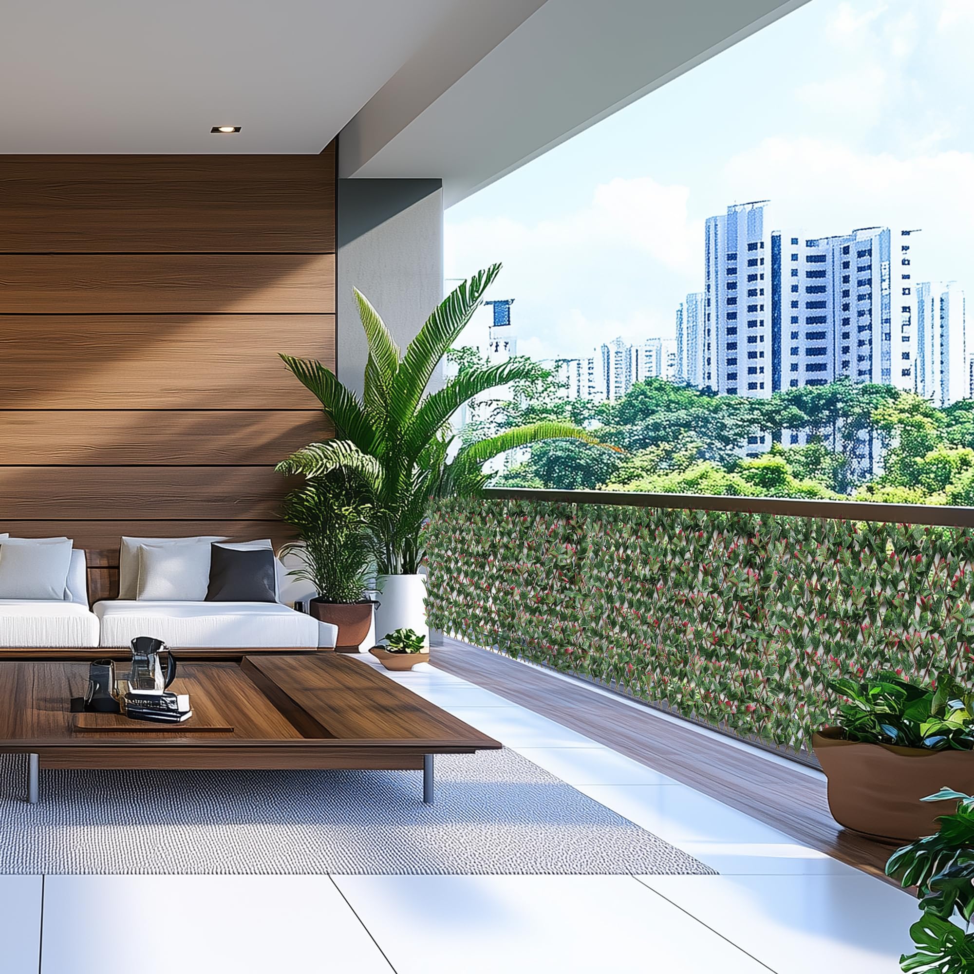 Sztuczny żywopłot, ochrona przed spojrzeniami, bluszcz, ochrona przed wzrokiem, sztuczne rośliny, na balkon, do ogrodu, 100 x 200 cm, wysuwany rozmiar – liście A