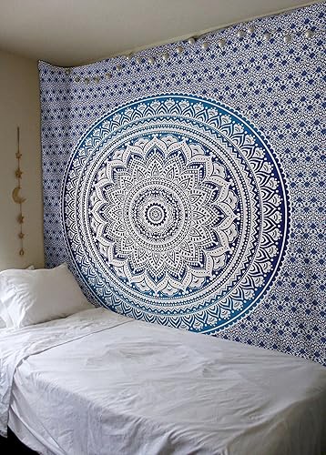 Miniatura 8 de Bless International Tapiz de algodón tradicional indio hippie con mandala para colgar en la pared, colcha bohemia (individual (54 x 72 pulgadas)