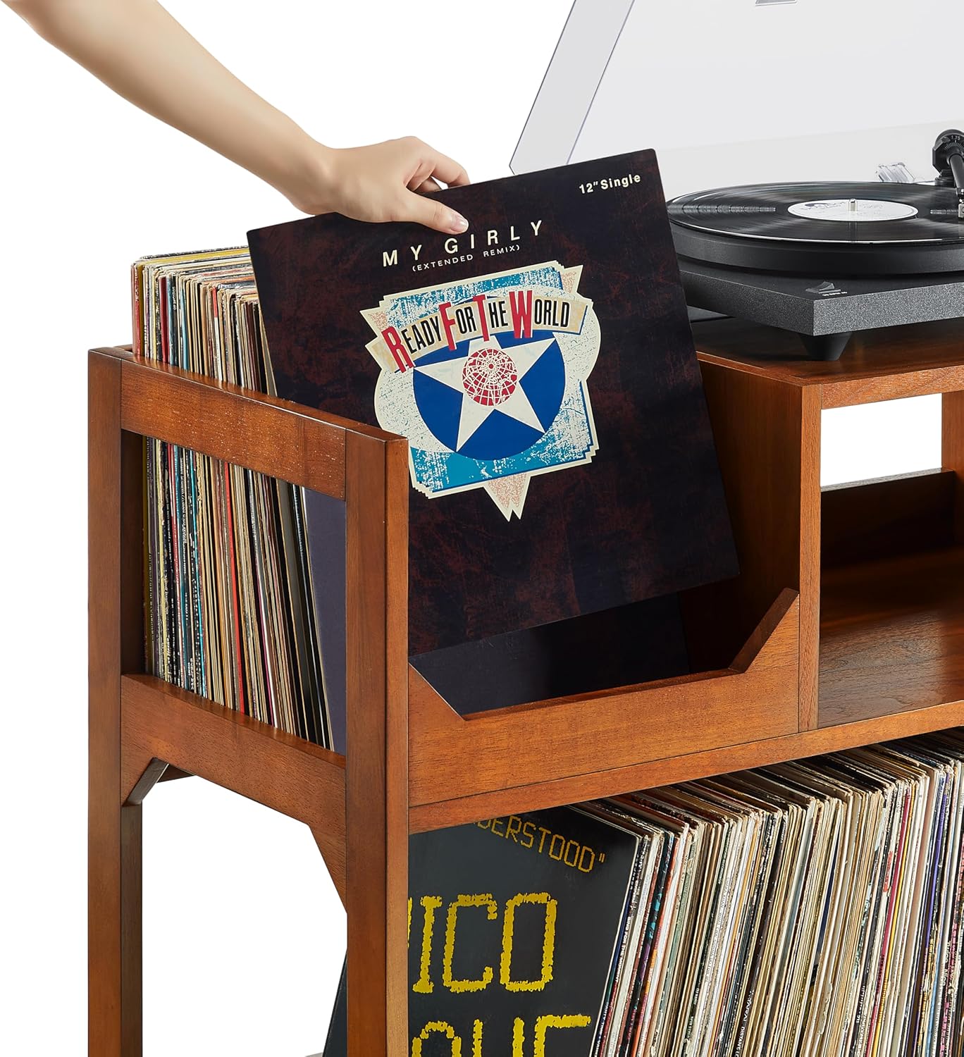 Asheville Walnut Mid-Century Modern Record Storage Console