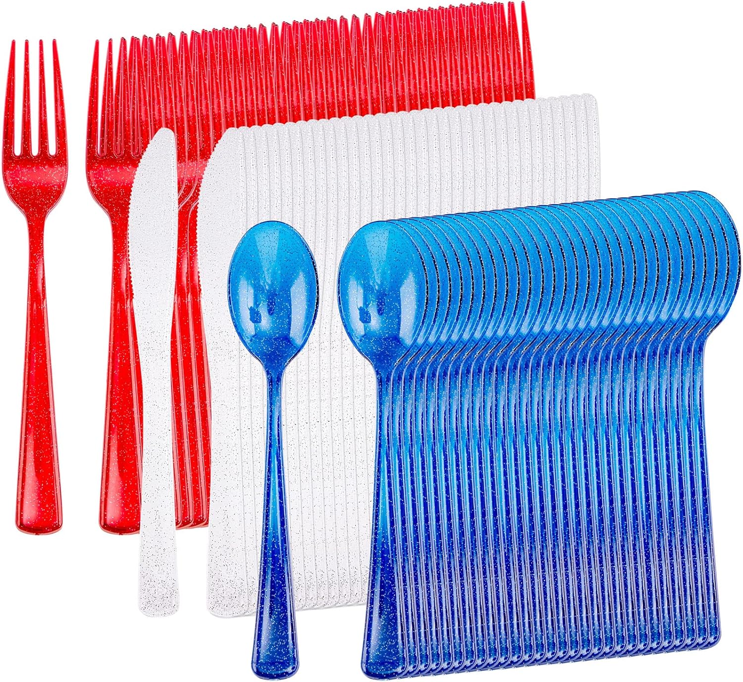 Supernal 120pcs 4th of July Plastic Silverware in Red, Blue