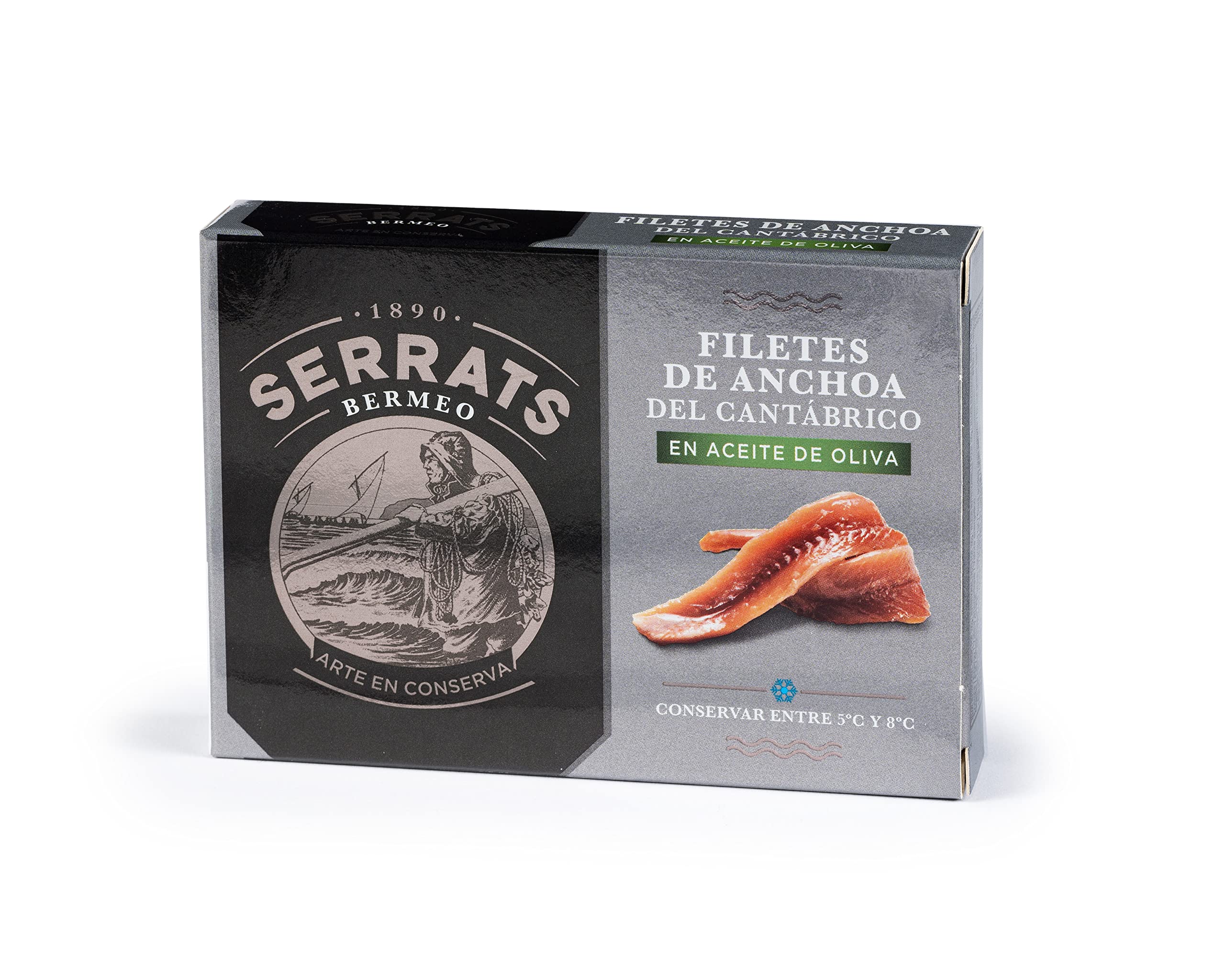 CONSERVAS SERRATS - Sardellen aus dem Kantabrischen Meer in Olivenöl - 12 Dosen x 85g (Gesamt: 1020g) - In Traditioneller Salzlake Gereift - Handgereinigt - Gourmet Premium