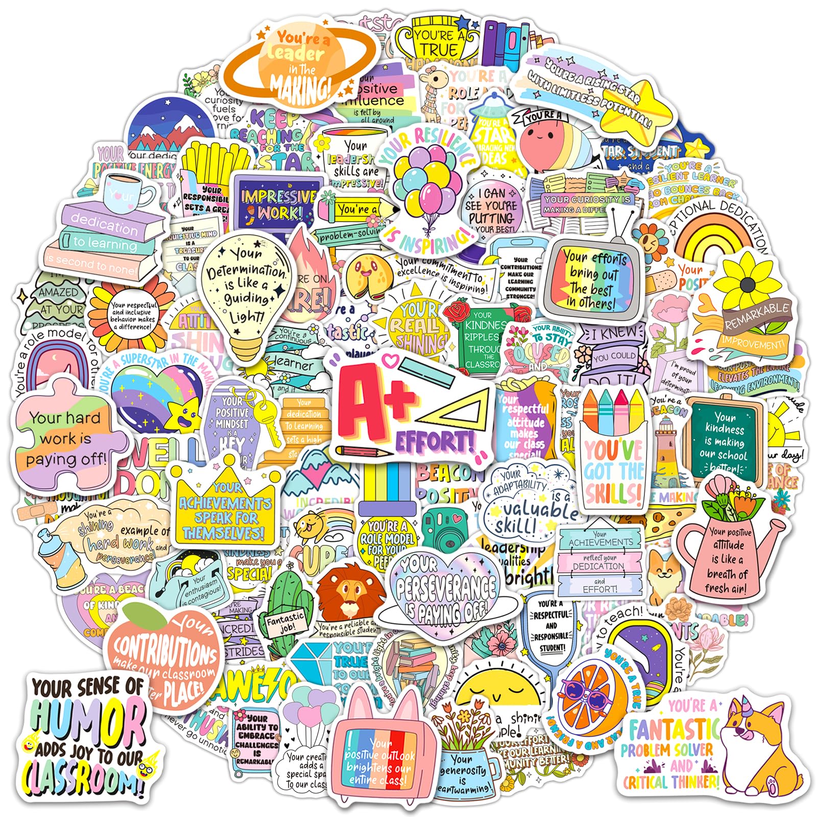 HomSeon Affirmation Stickers for Kids, 200Pcs Cute Positive Quotes Stickers for Students Water Bottle Inspirational Achievement Sticker for Classroom Teacher Incentive Encouraging Praise