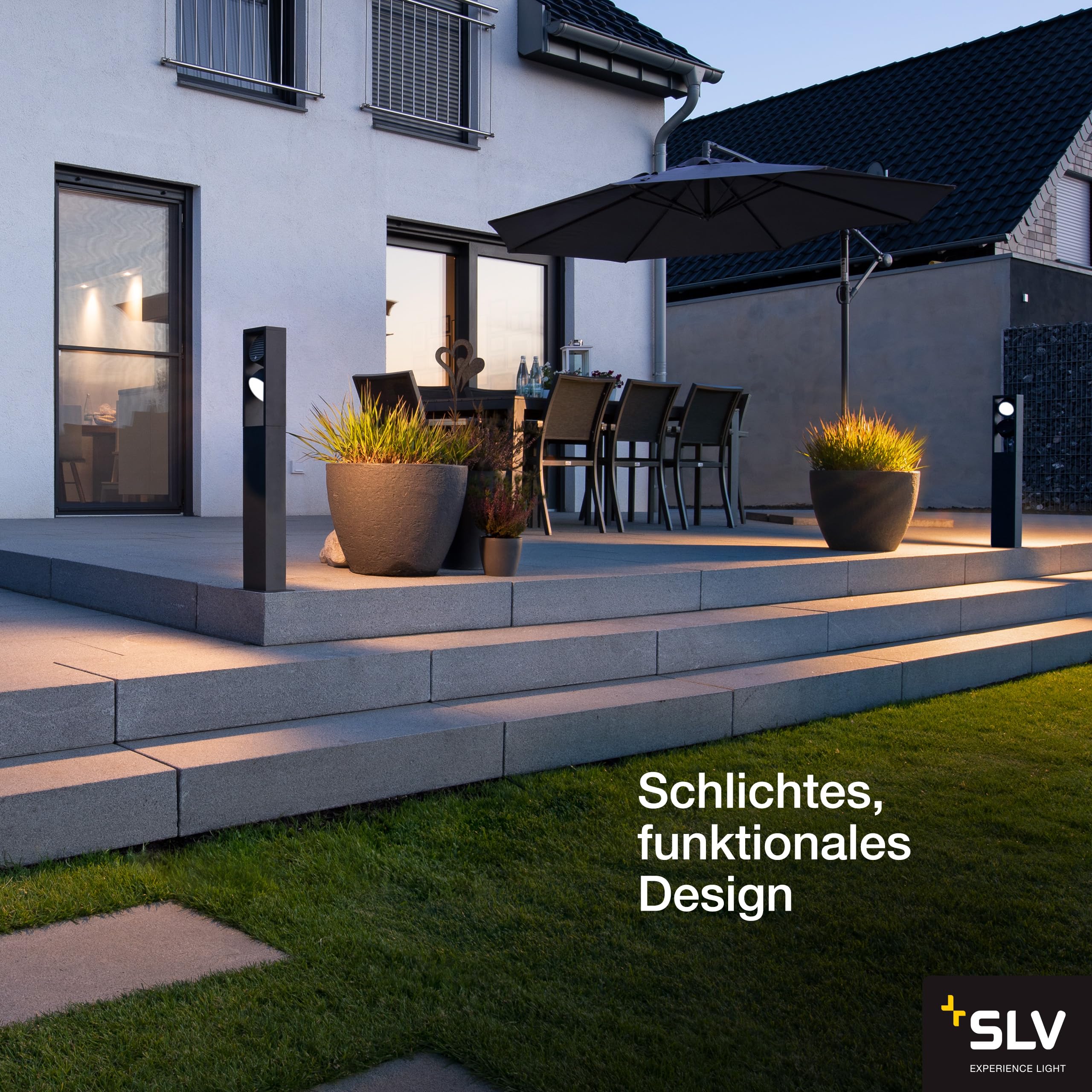SLV luminaria de pie ESKINA FRAME 75 FL/Iluminación de exterior led para caminos, paredes, entradas, lámpara de jardín de exterior / IP65 3000/4000 K 27 W 2200/3500 lm antracita 95 grados