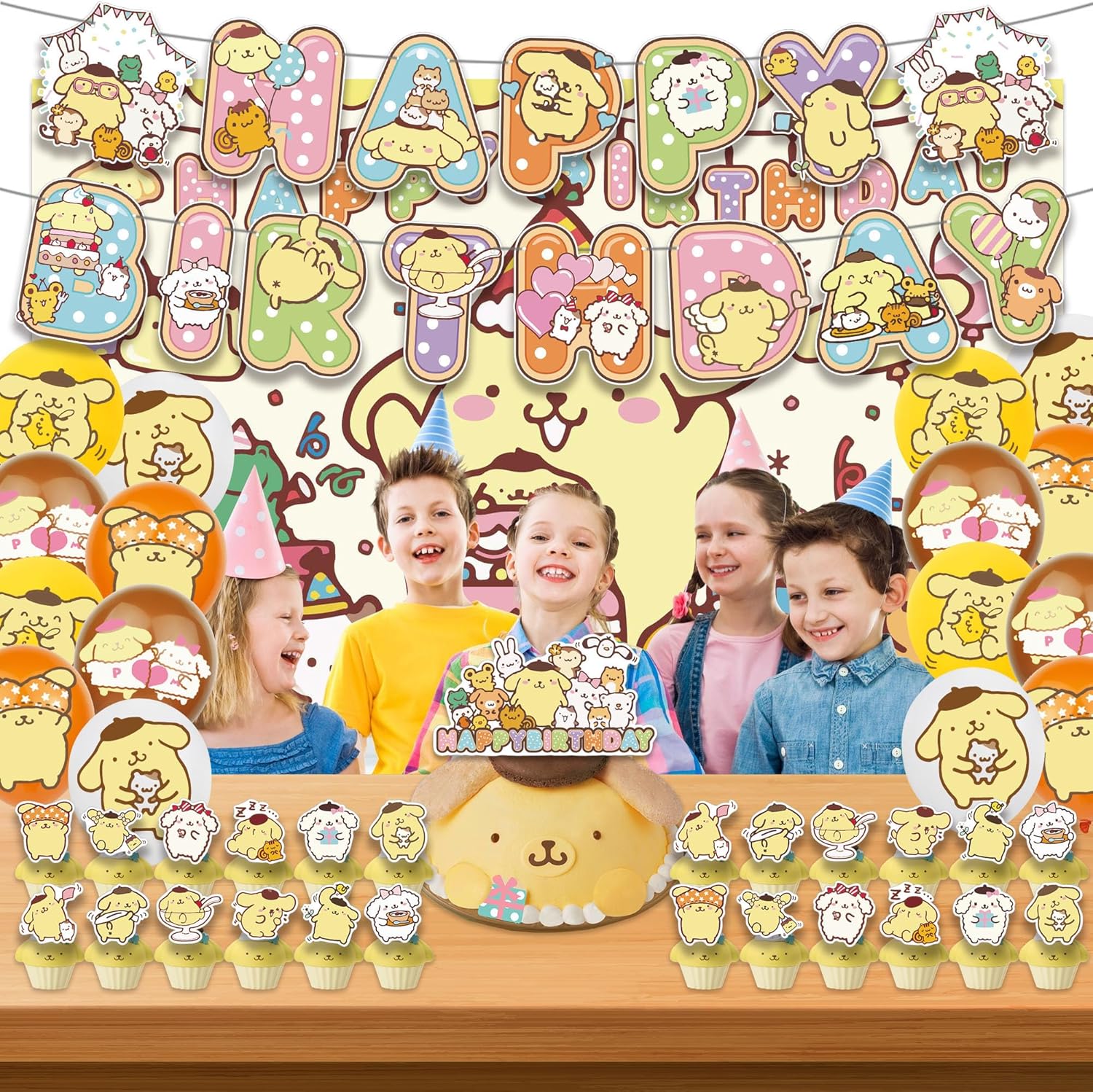 Cartoon Dog Themed Party Decorations Include Cute Birthday Backdrop-Banner-Cake Topper-Cupcake Toppers-Balloons for Cartoon Dog Birthday Party Supplies