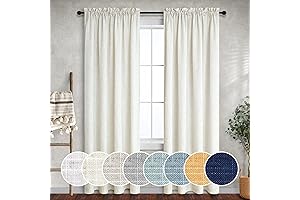 Ivory Cream Farmhouse Chic Rustic Flax Linen Look Curtain Rod Pocket Drapery...