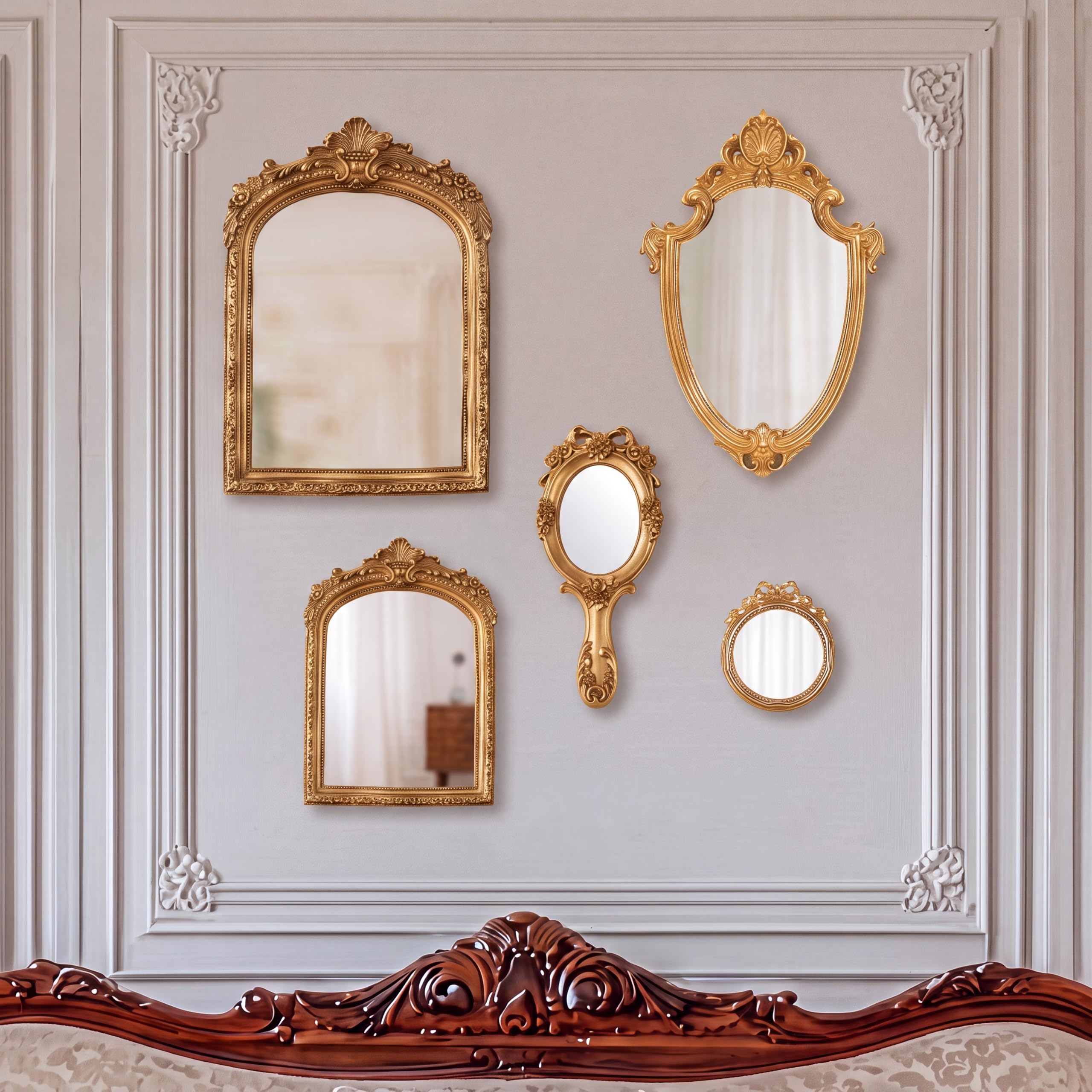 vintageミラー Amazon.com: BrightRow 5 Pcs Vintage Gold Mirror Luxury Set Small