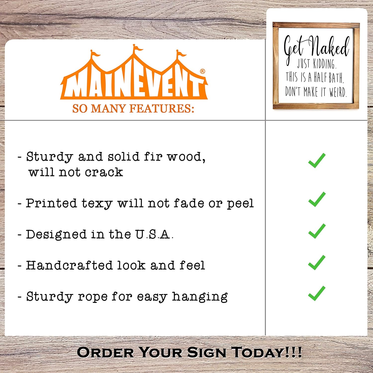 Get Naked Sign For Bathroom Decor Wall Art 12x12 Inch - Half Bath Sign, Rustic Bathroom Wall Decor, Get Naked Just Kidding This is a Half Bath, Bathroom Signs Decor Farmhouse : Home & Kitchen