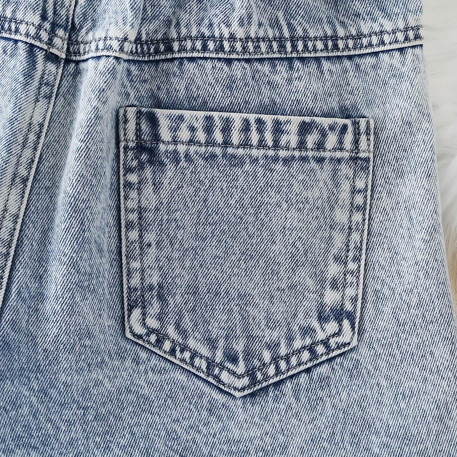 Generisch Jeans Shorts Mädchen Kinder Denim Kurze Hose Sommershorts Elastische Baggy Jeans Casual Weich Jeanshorts mit Tasche Jeanshose Kurzehose Streetwear