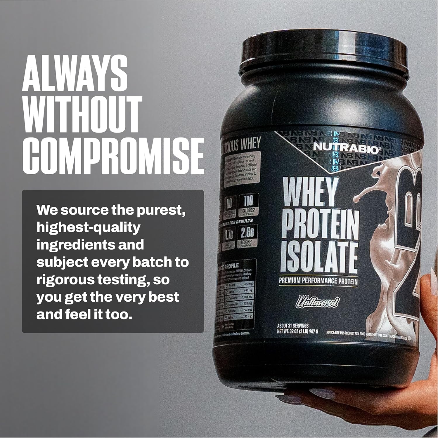 NutraBio 100% Whey Protein Isolate Protein Powder, 25g Protein with Complete Amino Acid Profile, Non-GMO, Soy & Gluten Free, Low Carb, Low Calorie Whey Protein Powder, Raw Unflavored, 2 Lbs - Image 8