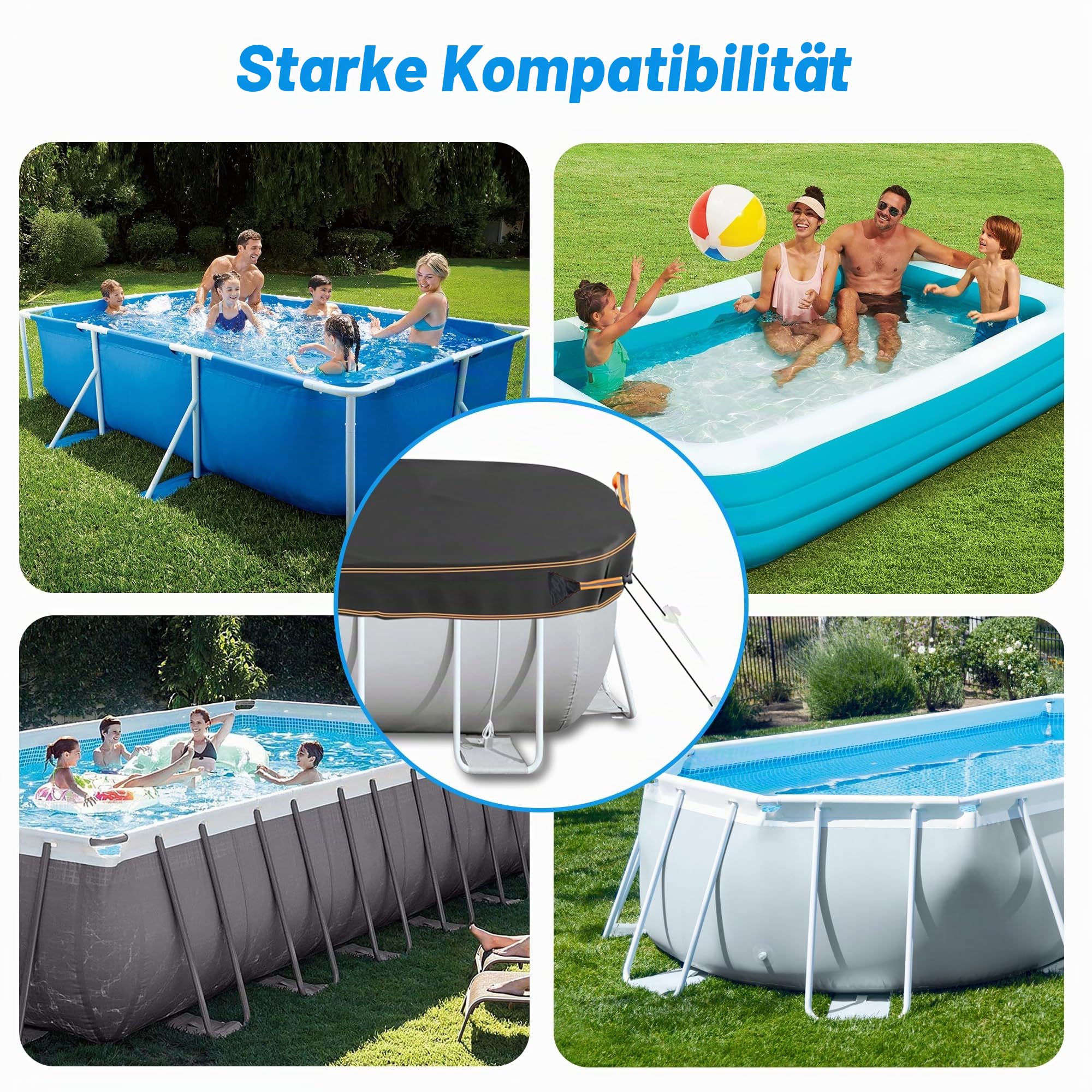 rechteckige Pool Abdeckung, 4x2m Heavy Duty Stoff Abdeckungen für oberirdische Schwimmbäder, einschließlich Seil Krawatte & Nägel, Winddicht reißfest wasserdicht UV-beständig