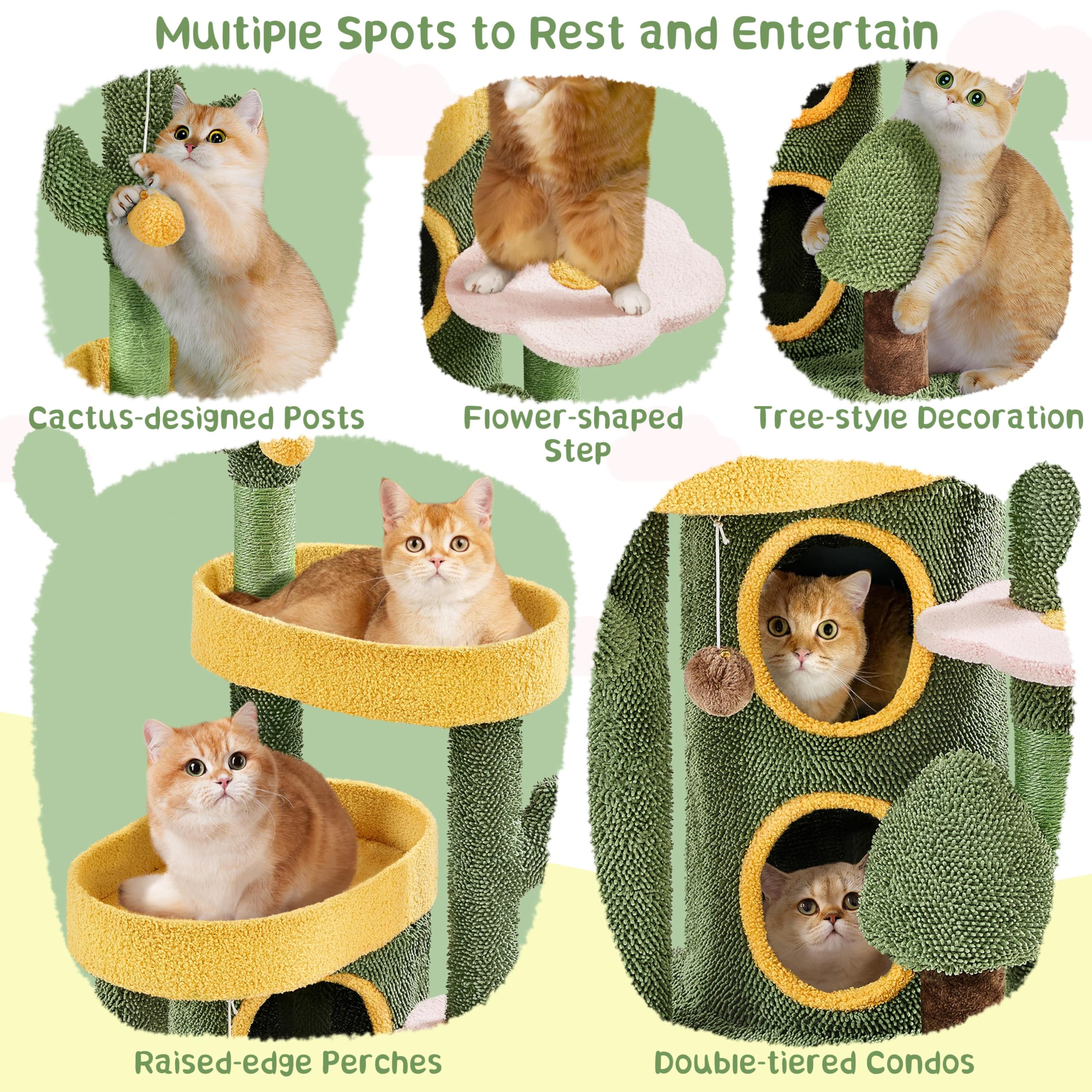 Yaheetech 123 cm Kratzbaum Kaktus Katzenbaum Oase-Thema Mopp/Bouclé-Gewebe | Attraktive Kaktus-Form | FSC-zertifizierte Spanplatten | Platzsparend | mit flauschigen Mopp-Gewebe und Bouclé-Gewebe bezogen