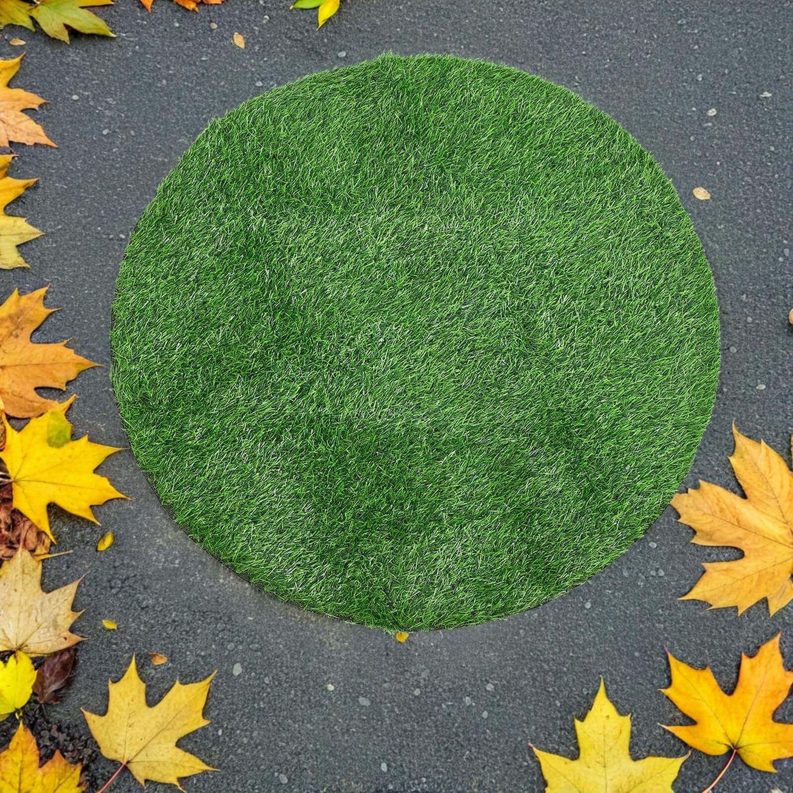 Okrągły dywanik ze sztucznej murawy 99 cm, wysokość runa 2,5 cm, sztuczna zielona mata do pokryć włazów, patio, ogrodów i dekoracji na zewnątrz, trwałe syntetyczne rozwiązanie trawnika
