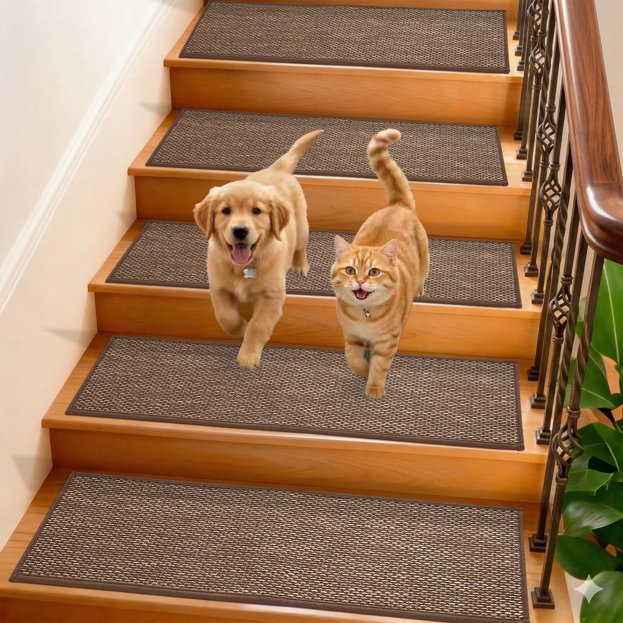 GROWLING Linen Stair Treads for Wooden Steps Indoor 36x9 inch, 15pcs Upgraded Self Adhesive Backing Non Slip Stair Carpets, Peel and Stick Stair