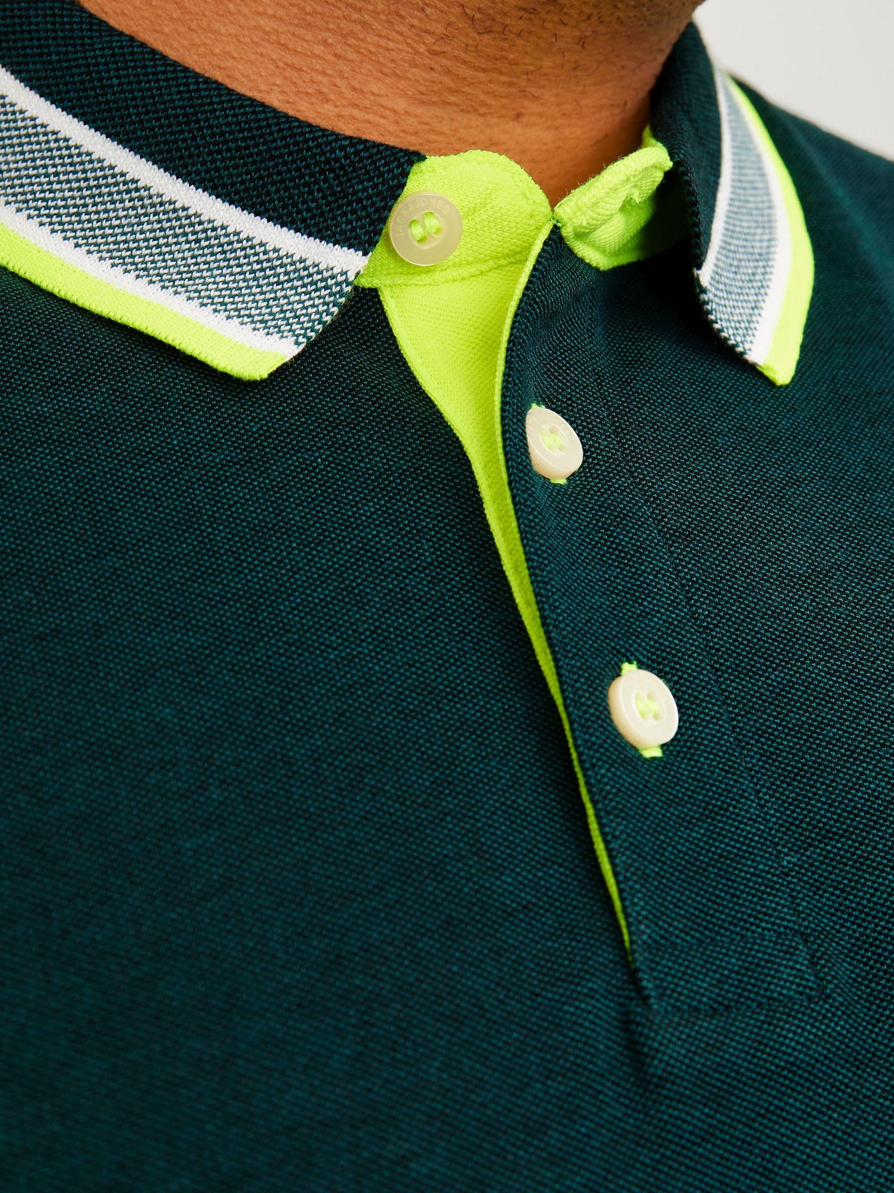 JACK&JONES PLUS JJEPAULOS Polo SS NOOS PLS, Deep Teal/Szczegóły: neonowy, 6XL