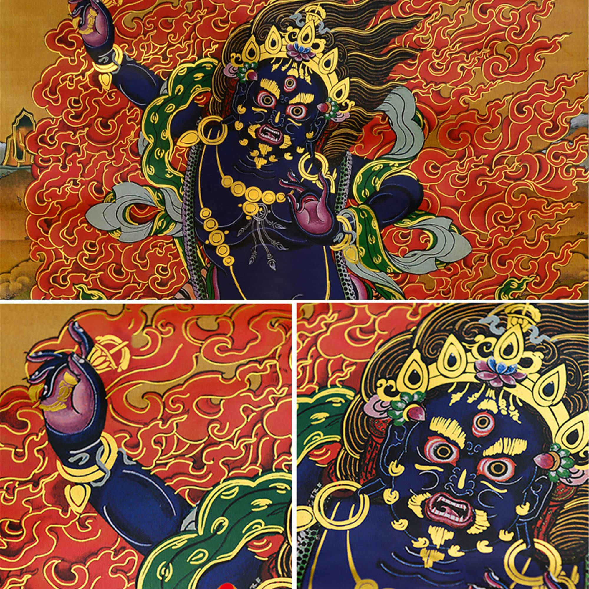 Thangka Buddista Tibetano da Parete, Arazzo Buddista in Broccato Thangka, Vajrapani, Meditazione, Zen, Multicolore, Varie Misure(Yellow,Small(35cm*27cm))