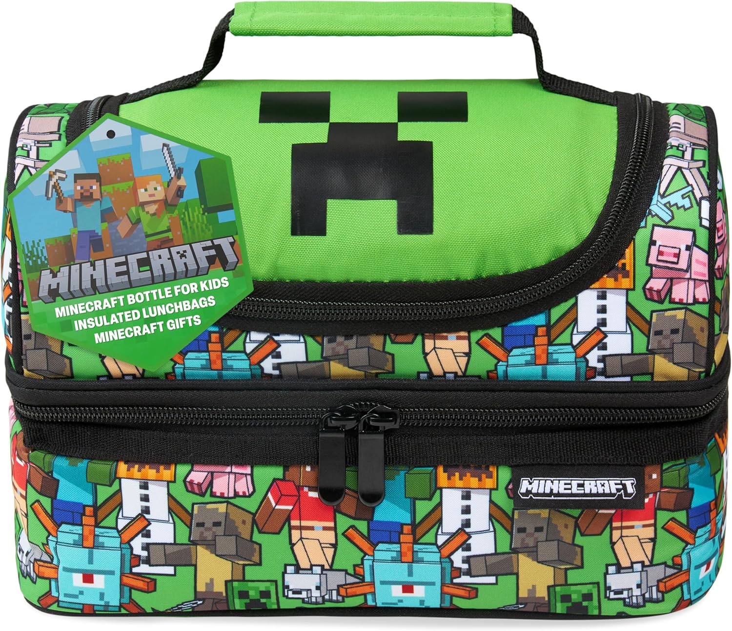 Minecraft Insulated Lunch Bag for Kids Creeper Lunchbox for Boys School Supplies Food Carrier Snacks Picnic Beach Days Travel Gamer Gifts for Kids (Multi)