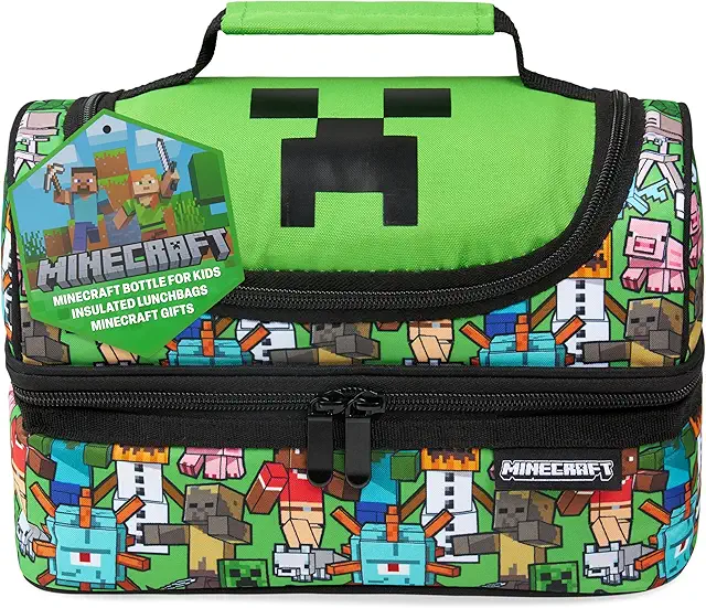 Minecraft Lunch Box for Kids with Insulated Cooler Bag & Water Bottle