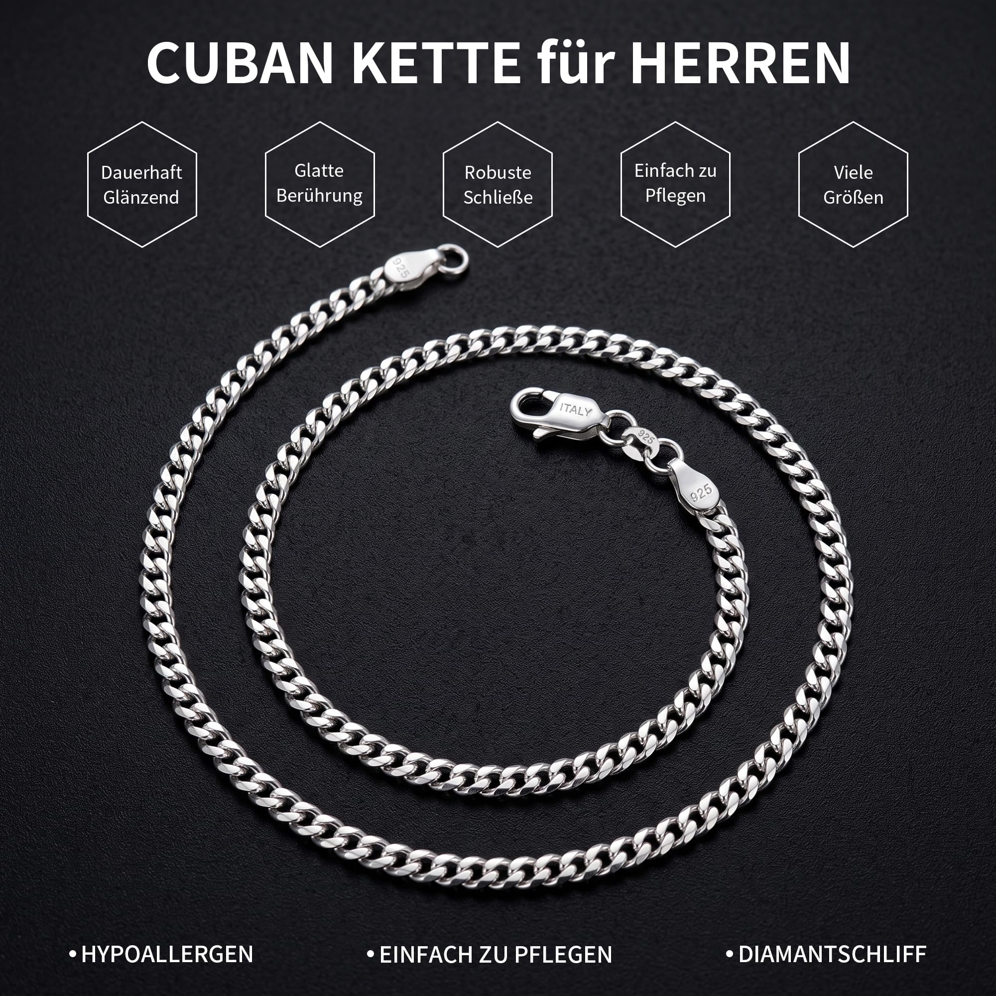925 Silber Über Kette Herren, 3.5mm Kubanische Kette 46/51/56/61CM