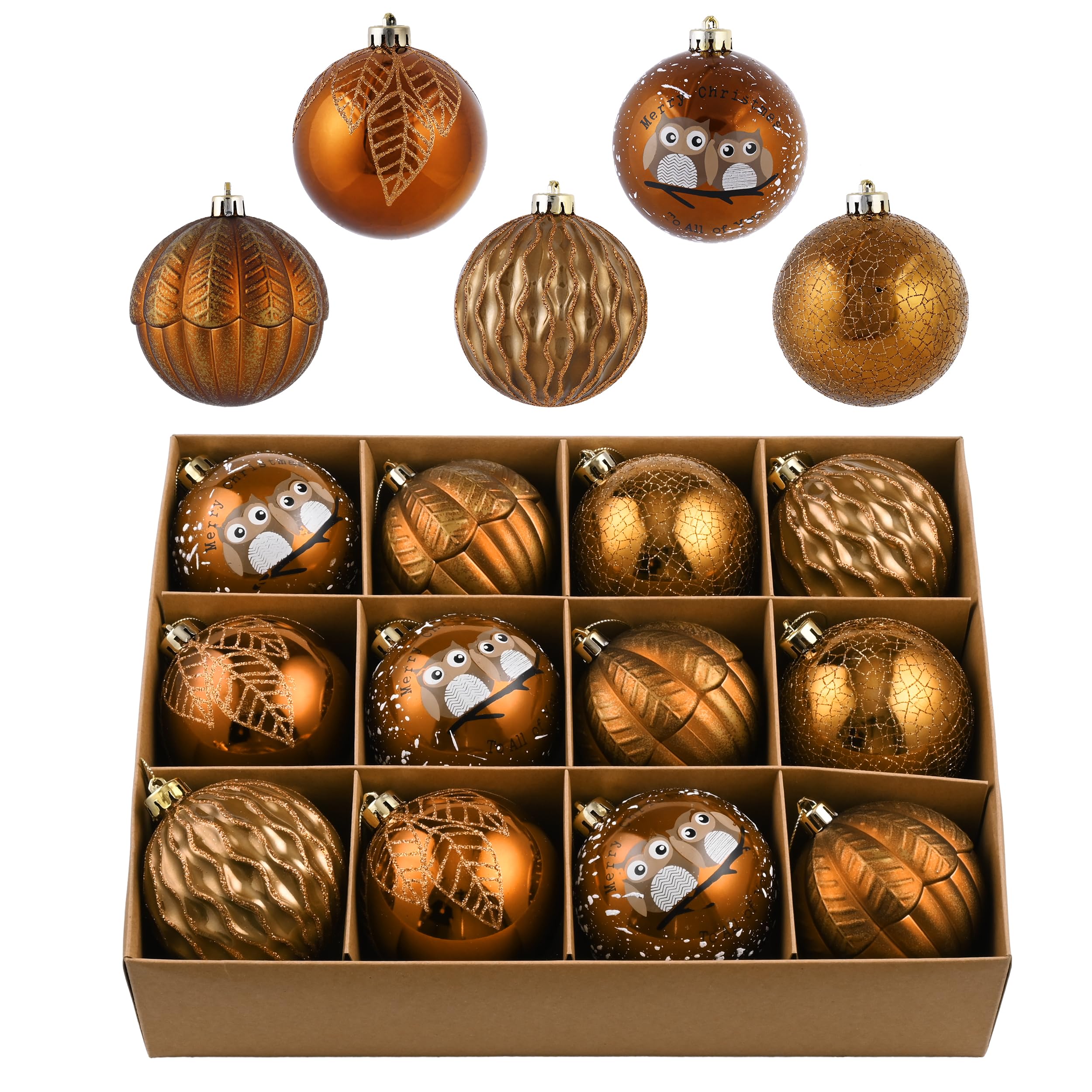 Valery Madelyn Weihnachtskugeln 12stücke 8cm Christbaumkugeln Weihnachtskugel mit Geschenkpaket, Weihnachtsbaumschmuck Christbaumschmuck mit Aufhänger,deko Weihnachten,Thema Bronze(L)