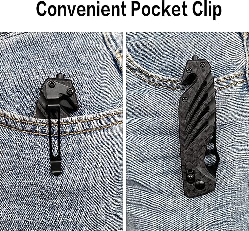 Miniatura 4 de XIPHIAS Cuchillo táctico plegable EDC Axis Lock de 4.25 pulgadas con clip de bolsillo, rompedor de vidrio, cortador de cinturón de seguridad,