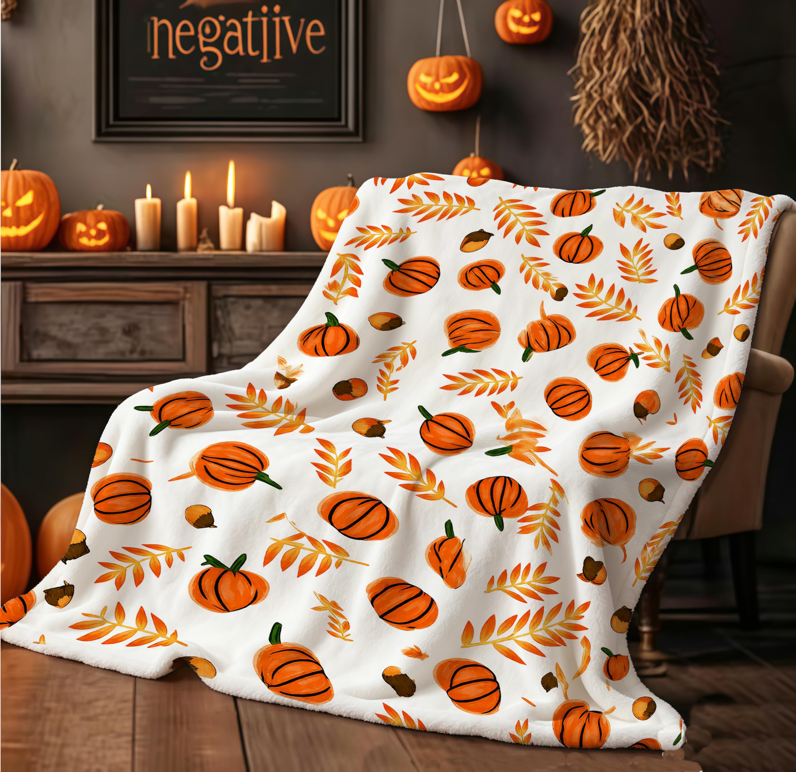 APPCRFM Halloween Throw Blanket 150x100cm - Reversible Soft Cozy Lantern Pumpkin Design - Spooky Horror Decor For Bed Sofa - Funny Scary Ambiance Gift (Orange2)