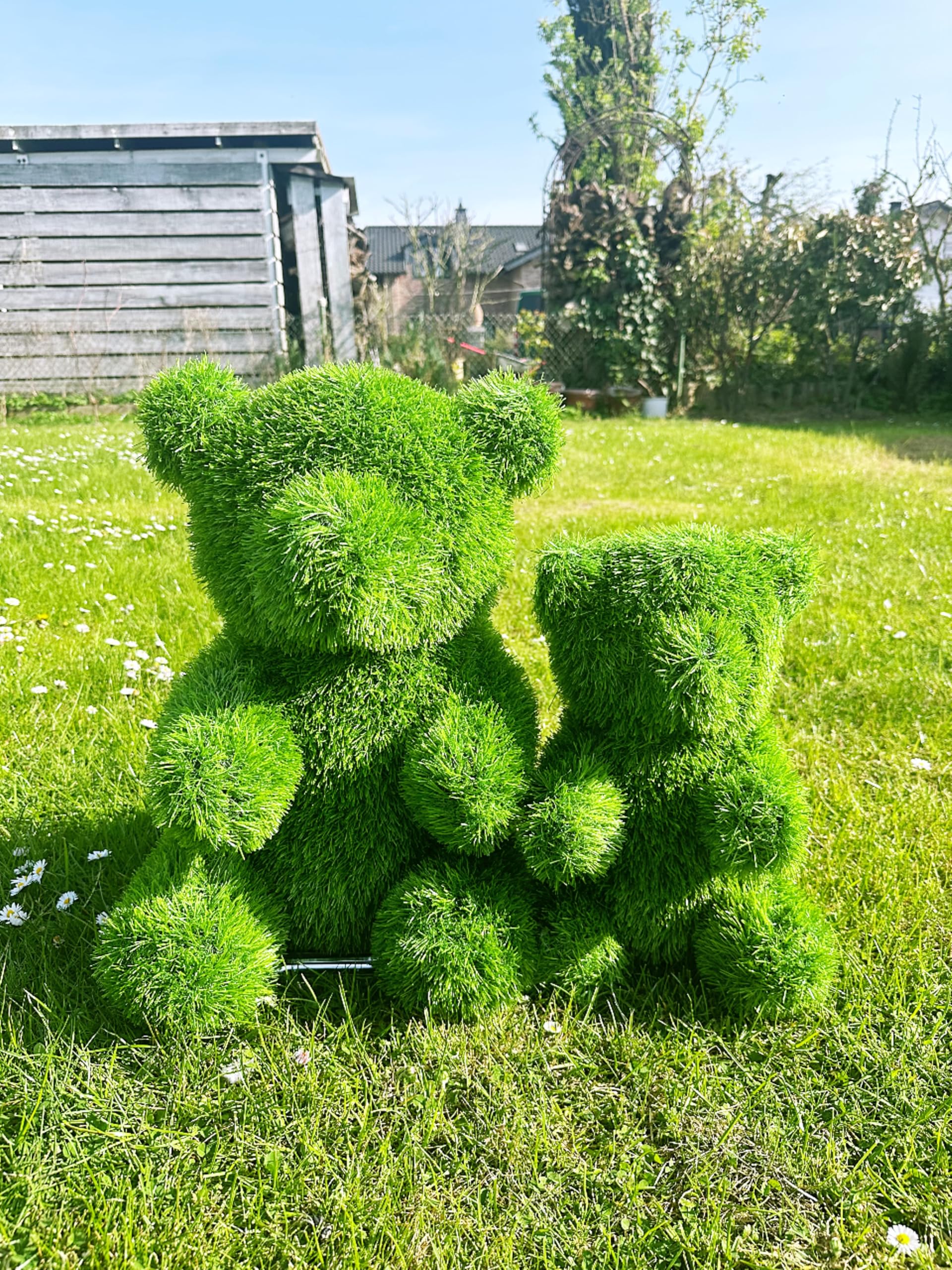 Innovative opere d'arte statuette in erba artificiale coniglietto orso cane decorazione giardino (orsacchiotto, 35 cm)