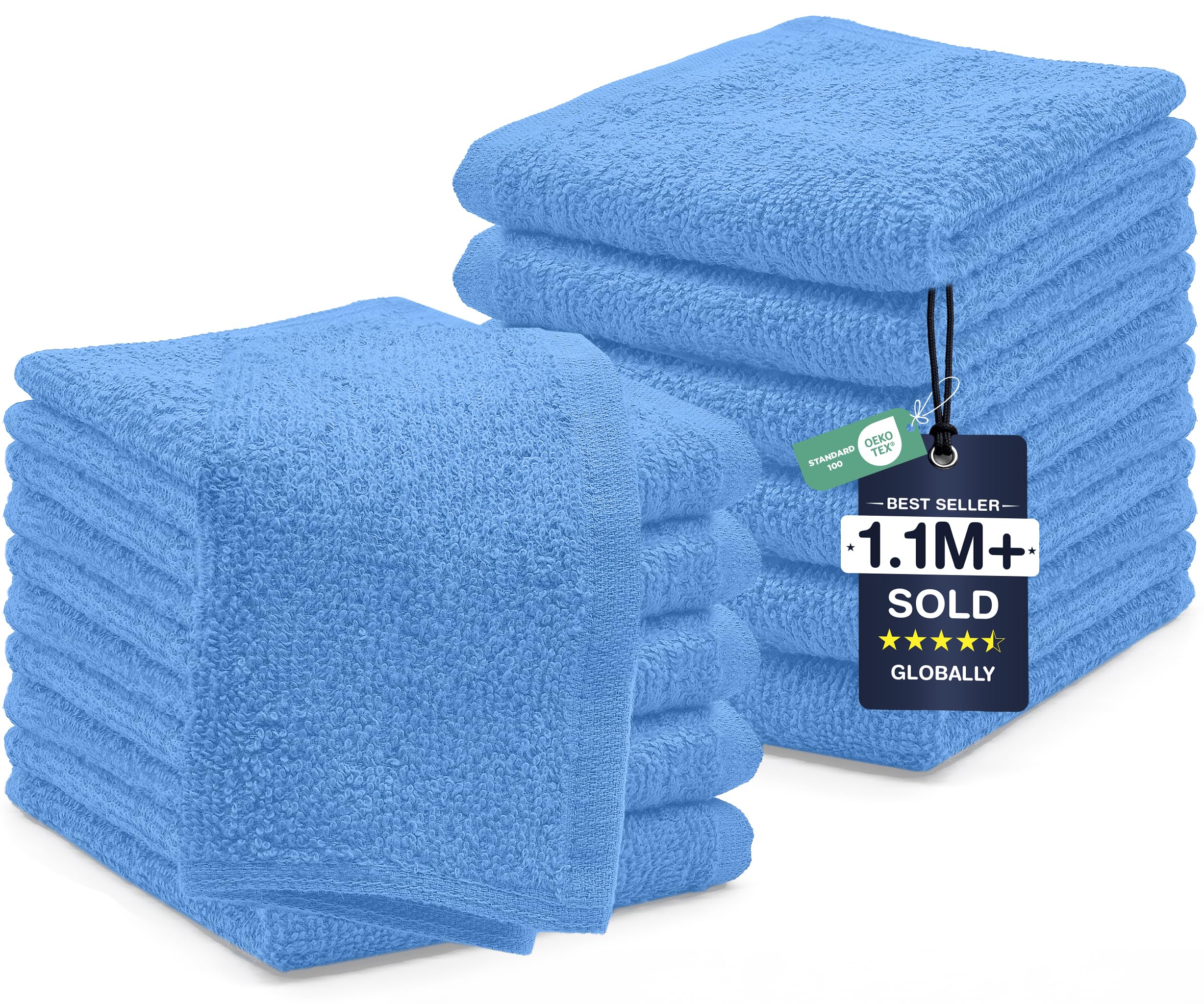 DAN RIVER 12 Pack Cotton Wash Cloths Set for Showering [12x12] M Blue