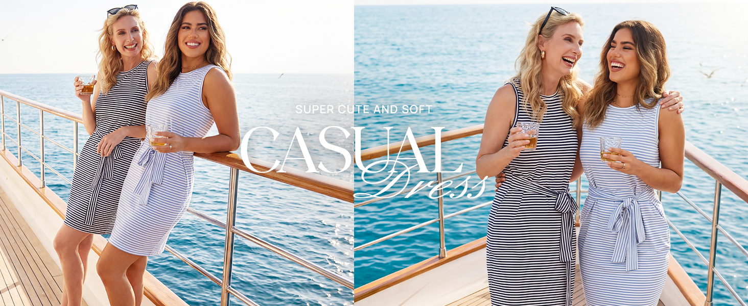 MEROKEETY Womens Summer Casual Striped Sleeveless Dress 2026 Crew Neck