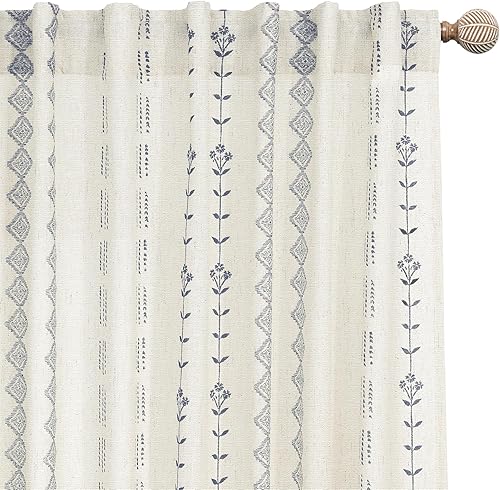 Miniatura 18 de Cortinas de lino semitraslúcidas para sala de estar de 84 pulgadas de largo, cortinas bohemias de estilo bohemio para ventana de dormitorio, Crema y