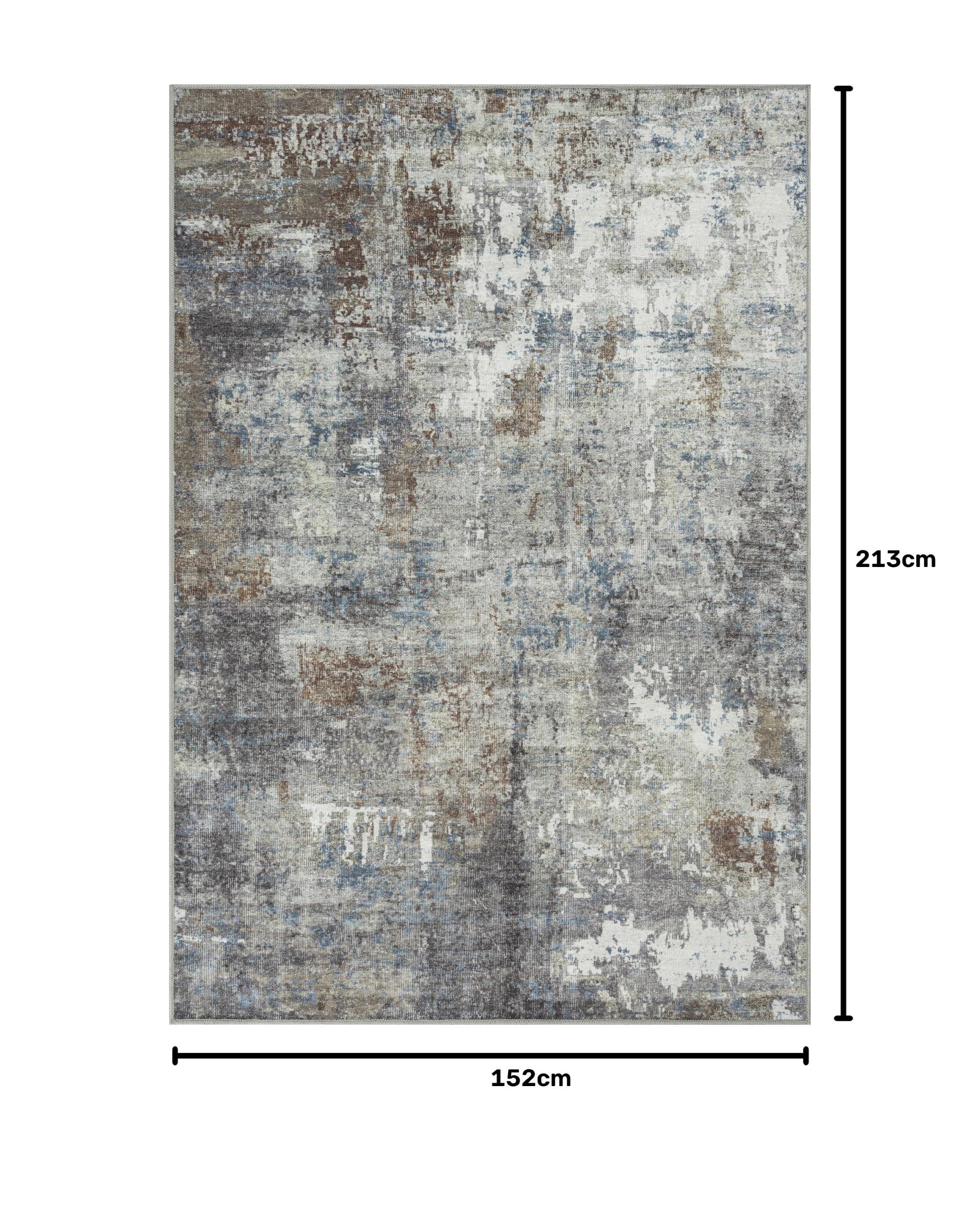 artyrugs Tappeto Lavabile in Lavatrice, 152x213cm, 75% Cotone Riciclato, Pelo Corto, Fondo Antiscivolo, Tappeti per Soggiorno, Camera da Letto, Cucina, Corridoio, Ufficio, Turchese Scuro & Marrone