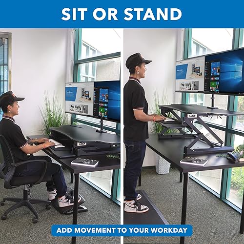 Miniatura 5 de Mount-It! Electric Standing Desk Converter with Dual Monitor Arm, Stand Up Desk Riser X-Large 47.2" Wide, Electric Desk Riser with Mount for 2