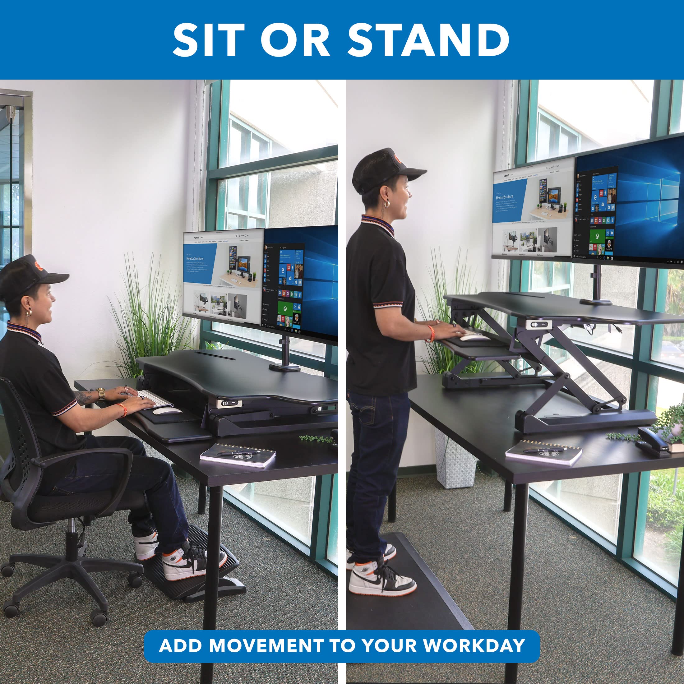 Mount-It Electric Standing Desk Converter with Dual Monitor Arm Stand Up Desk Riser X-Large 47 2 Wide Electric — view 5