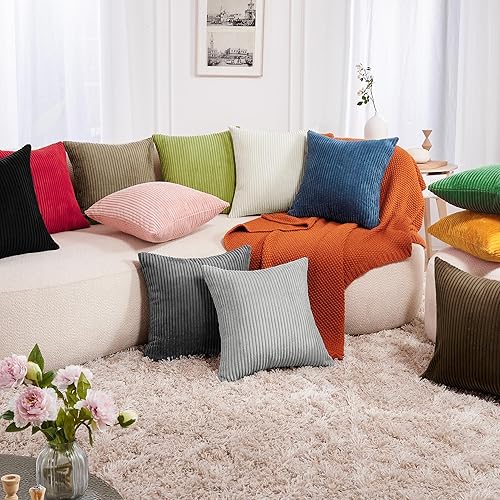 Miniatura 5 de Deconovo Juego de 4 fundas de cojín de pana modernas, elegantes, suaves, lavables a máquina, decoración del hogar para sala de estar, sofá y