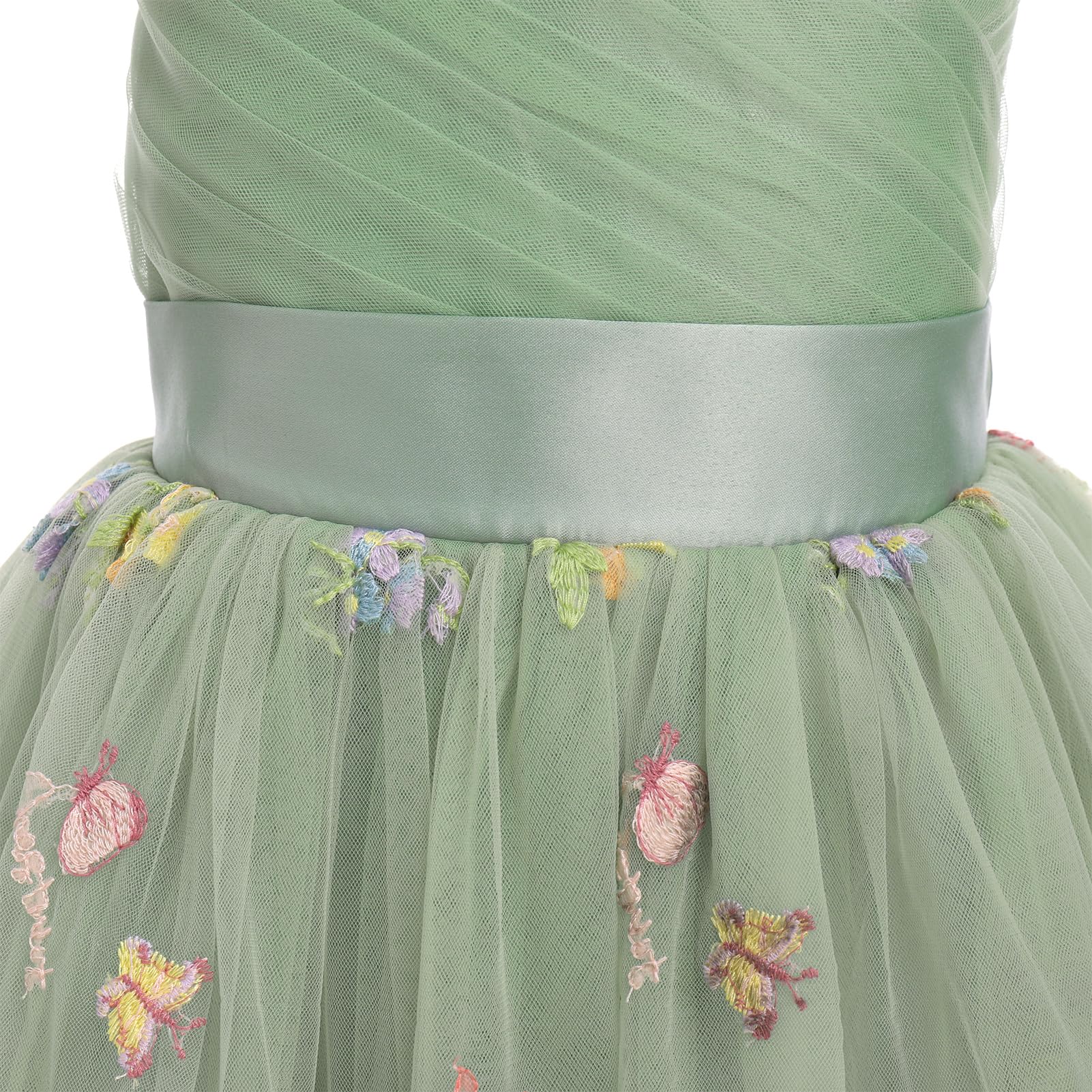 OMEWEE Abito da damigella d'onore, senza maniche, con spalline sottili, scollo a V, in tulle, da principessa, per feste, matrimoni, damigelle d'onore