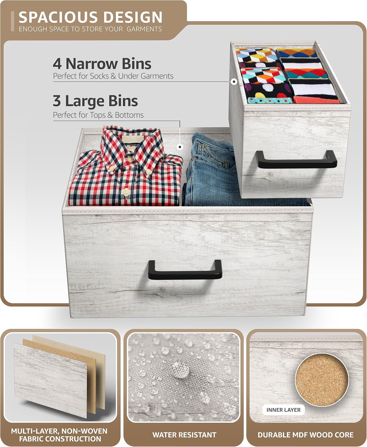 Sorbus Dresser with 7 Faux Wood Drawers - Storage Unit Organizer Chest for Clothes - Bedroom, Hallway, Living Room, Closet, & Dorm Furniture - Steel Frame, Wood Top, & Easy Pull Fabric Bins