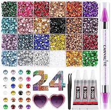 Resin Bedazzling Kit Rhinestones for Crafting, 24 Colors Silverback Bulk 5mm SS20 Flatback Bedazzle Beads, Non-Hotfix Nail Gems Bedazzler Rhinestone Kit with B7000 for DIY Art Crafts Decoration
